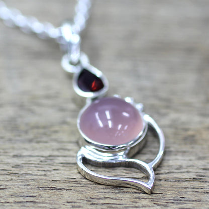 Pink Crest Garnet Chalcedony Sterling Silver Pendant Necklace India