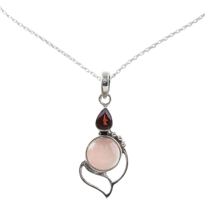 Pink Crest Garnet Chalcedony Sterling Silver Pendant Necklace India