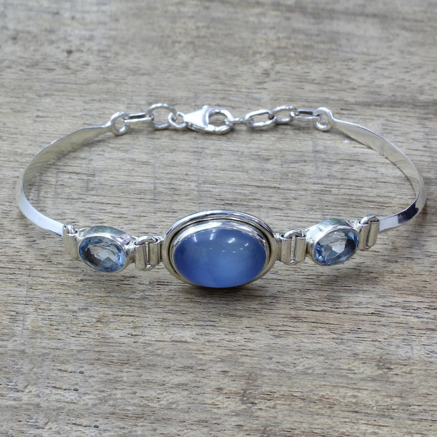 Shining Blue Chalcedony & Topaz Bracelet