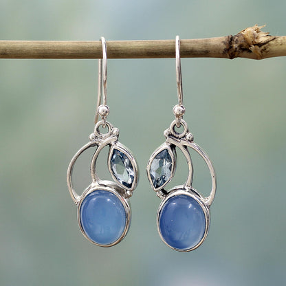 Blue Fog Chalcedony & Topaz Dangle Earrings