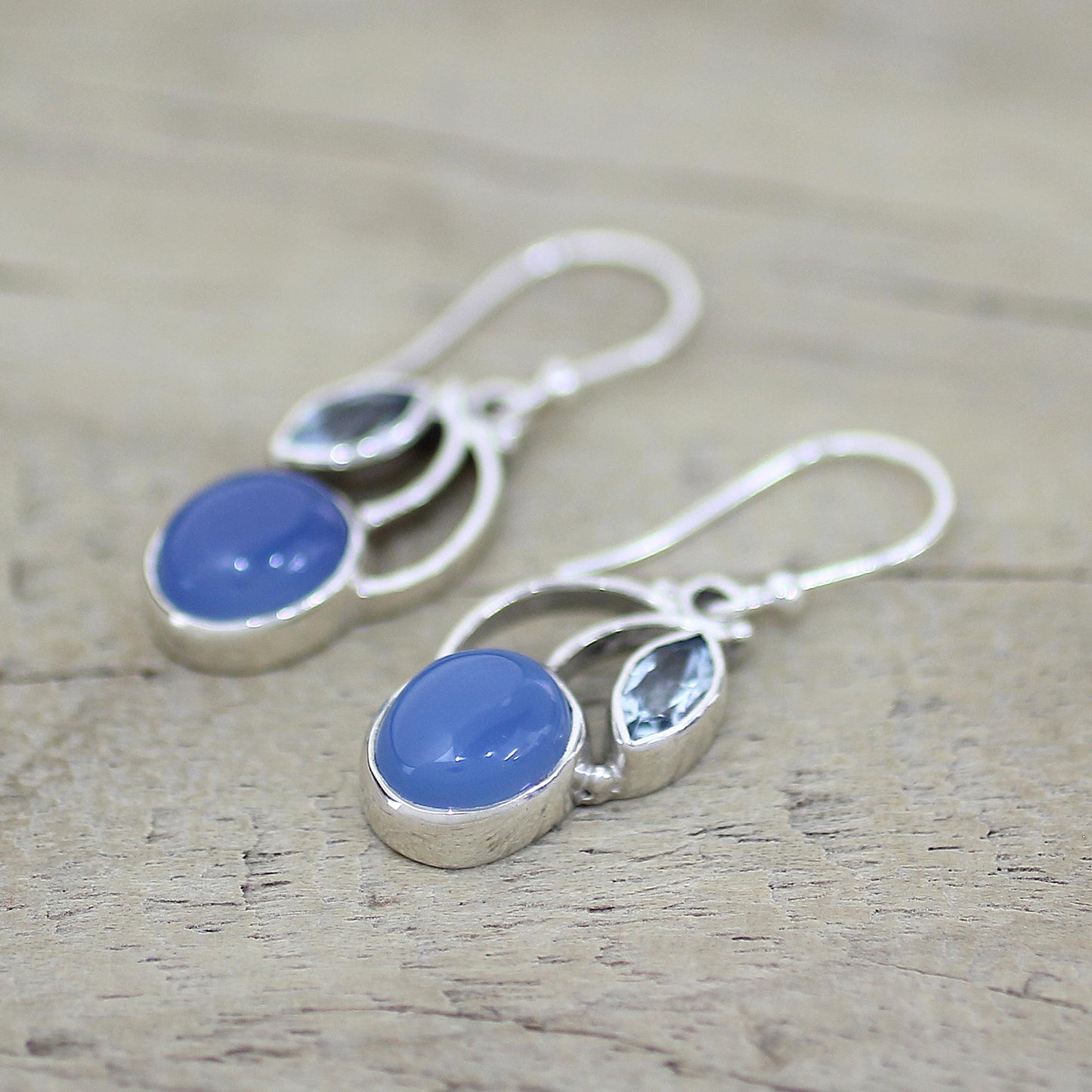 Blue Fog Chalcedony & Topaz Dangle Earrings