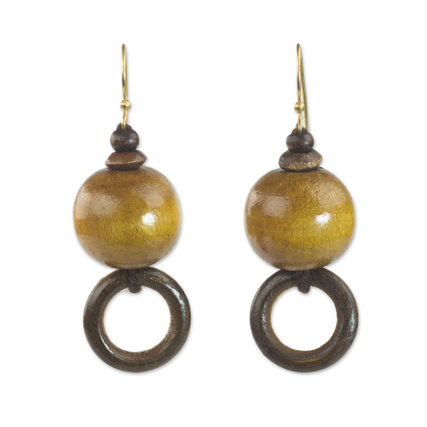 My Pleasure Sese Wood Bead Dangle Earrings on Brass Hooks from Ghana