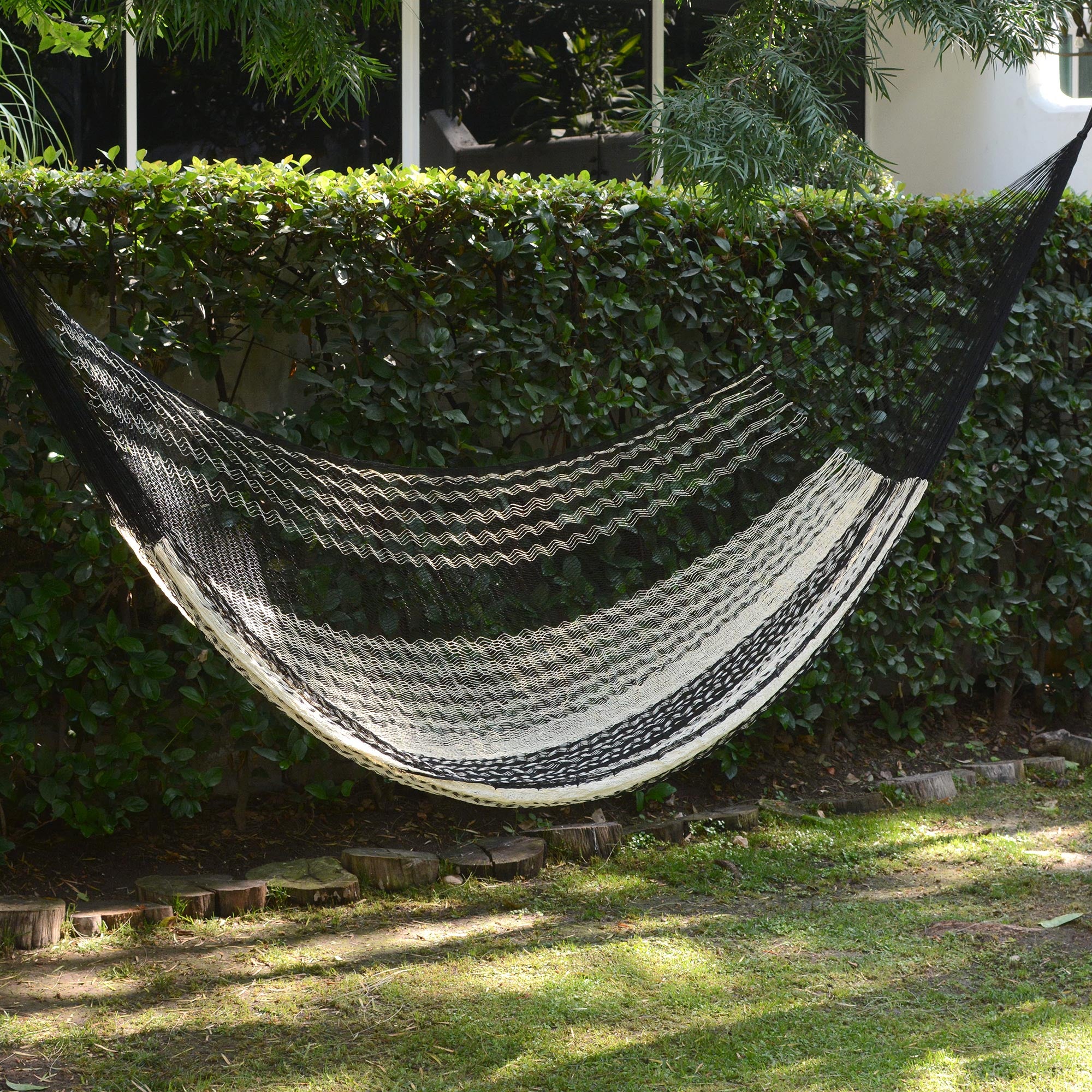 NOVICA Black Hand Woven Nylon Mayan 1 Person Rope Hammock, Shadows (Single NOVICA Black Grey Striped Hand Woven Nylon Mayan 1 Person Rope Hammock With  Hanging Accessories, Night Stripes\u0027 (Single)