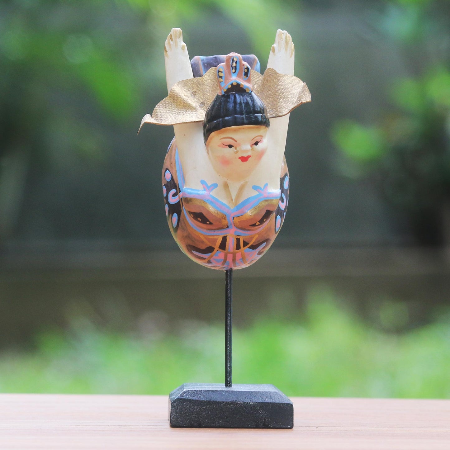 Flying Lady in Peach Hand Carved Wood Sculpture Flying Woman Beige Indonesia