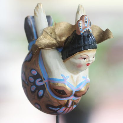 Flying Lady in Peach Hand Carved Wood Sculpture Flying Woman Beige Indonesia