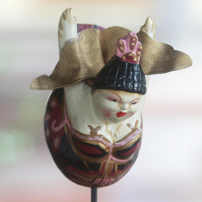 Flying Lady in Red and Black Hand Carved Wood Sculpture Flying Woman Red Indonesia