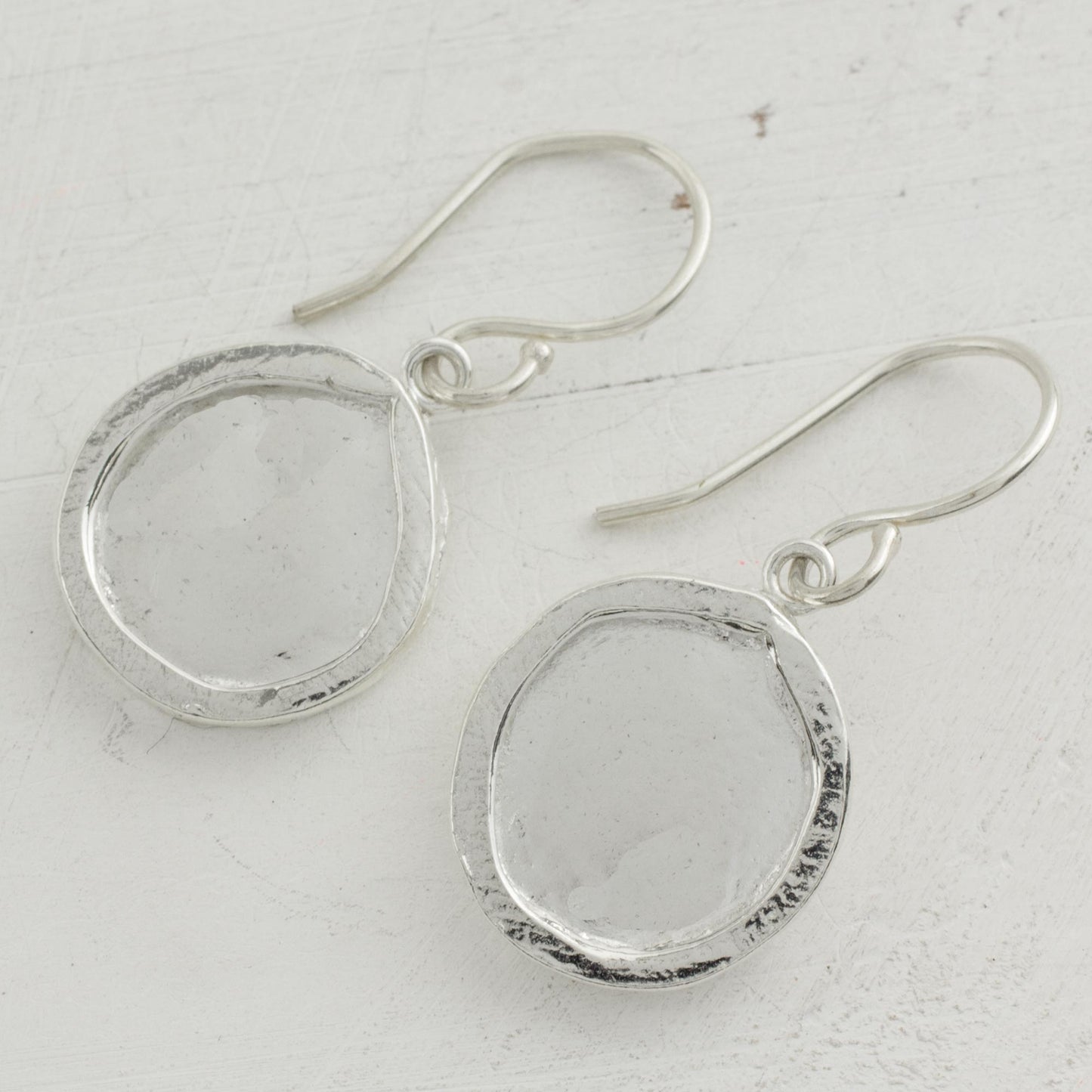 Shimmering Circles Combination Finish Fine Silver Shimmering Dangle Earrings