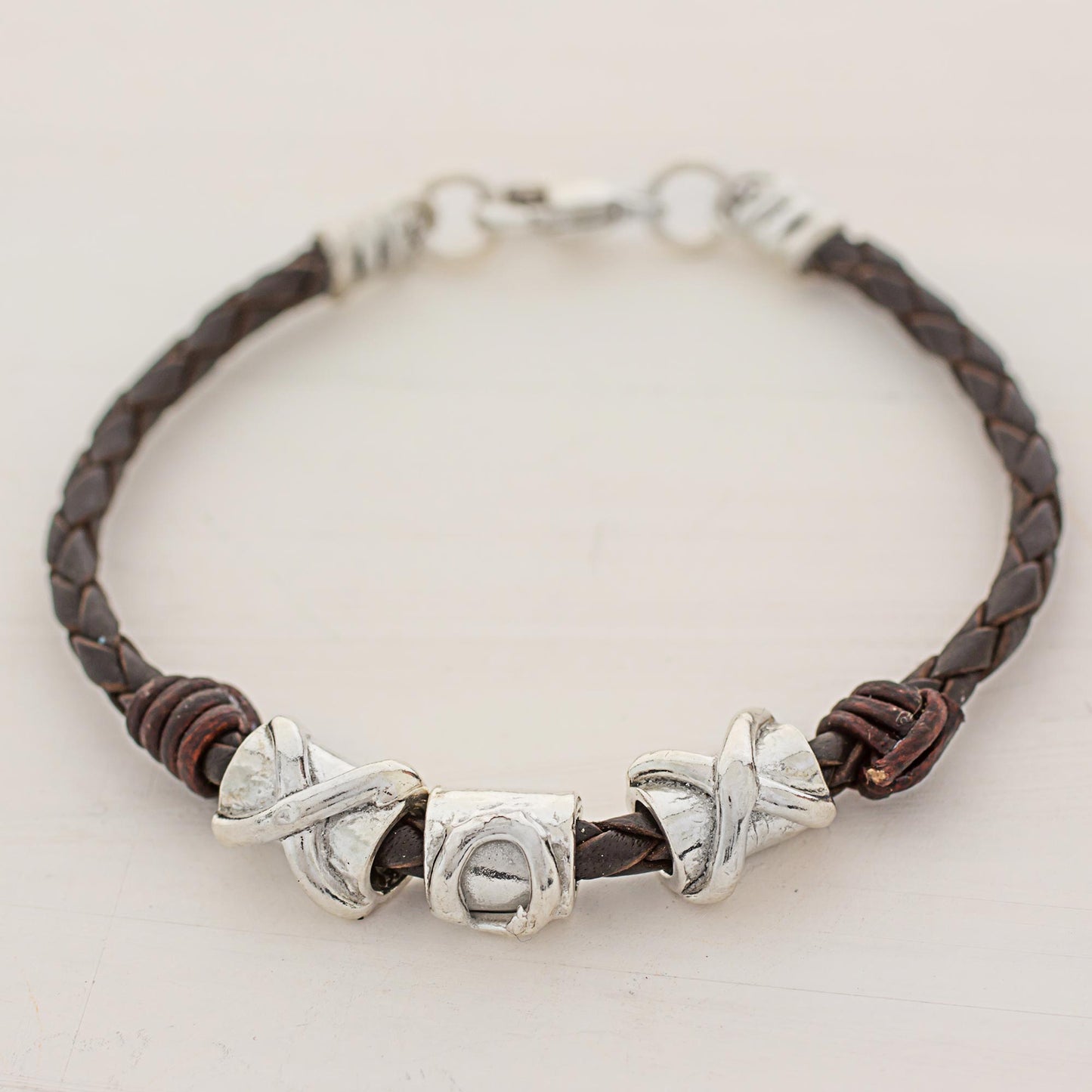 Silver Love in Brown 999 Silver Brown Pendant Wristband Bracelet from Guatemala