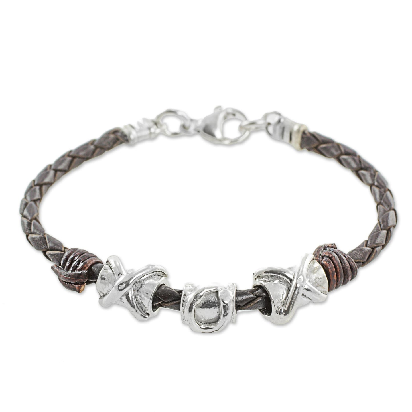 Silver Love in Brown 999 Silver Brown Pendant Wristband Bracelet from Guatemala