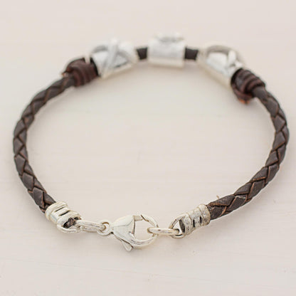 Silver Love in Brown 999 Silver Brown Pendant Wristband Bracelet from Guatemala