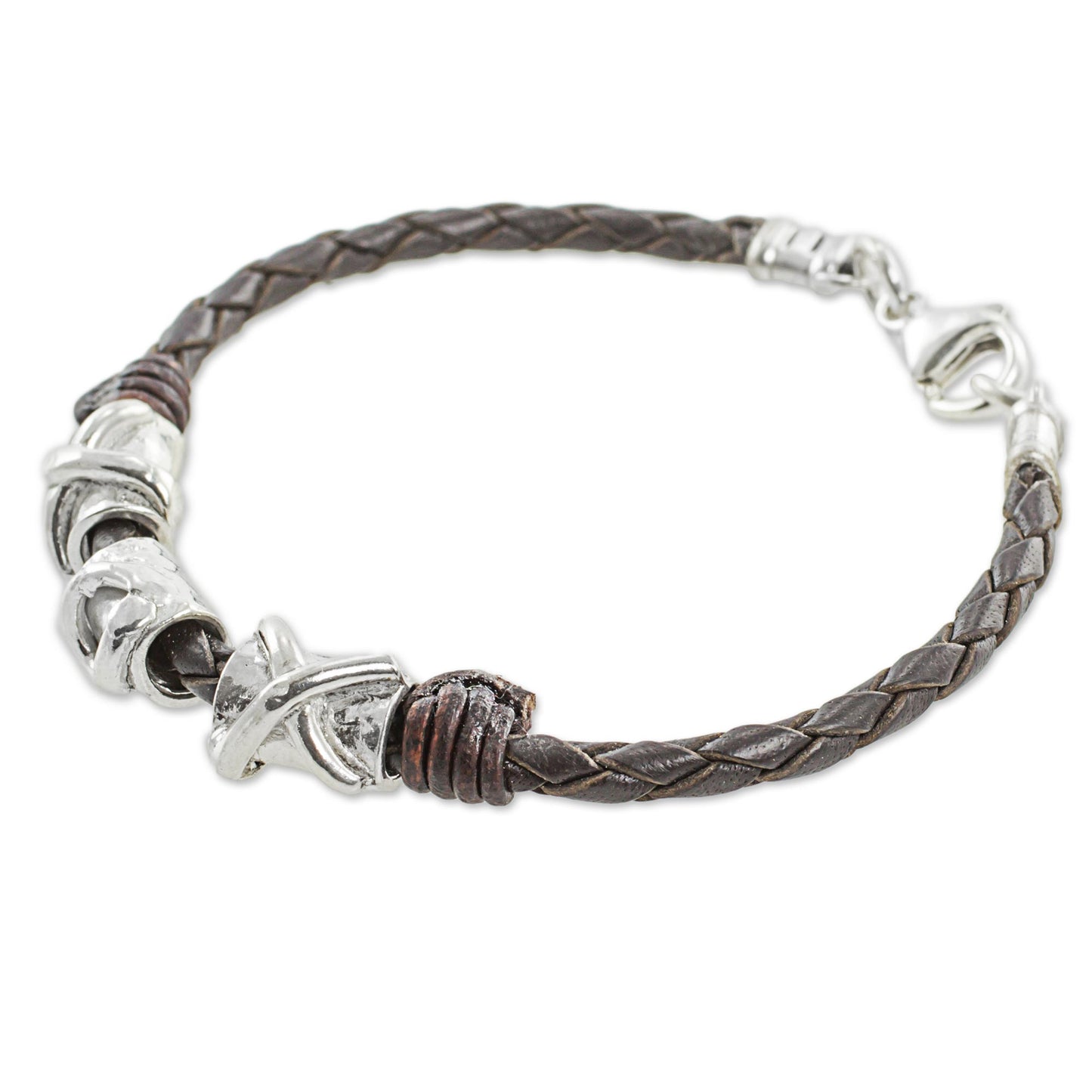 Silver Love in Brown 999 Silver Brown Pendant Wristband Bracelet from Guatemala