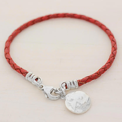 Walk of Life in Red 999 Silver Red Leather Charm Wristband Bracelet Guatemala