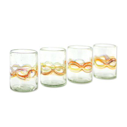 Orange Reefs Hand Blown Recycled Juice Glasses (Set of 4) from Guatemala