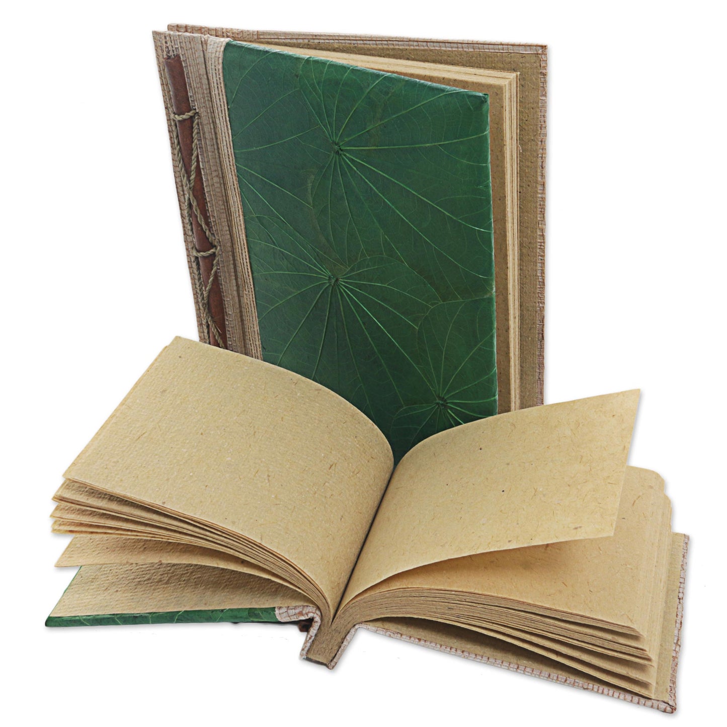 Autumn Spirit in Green Handcrafted Pair of Rice Paper Notebooks from Indonesia