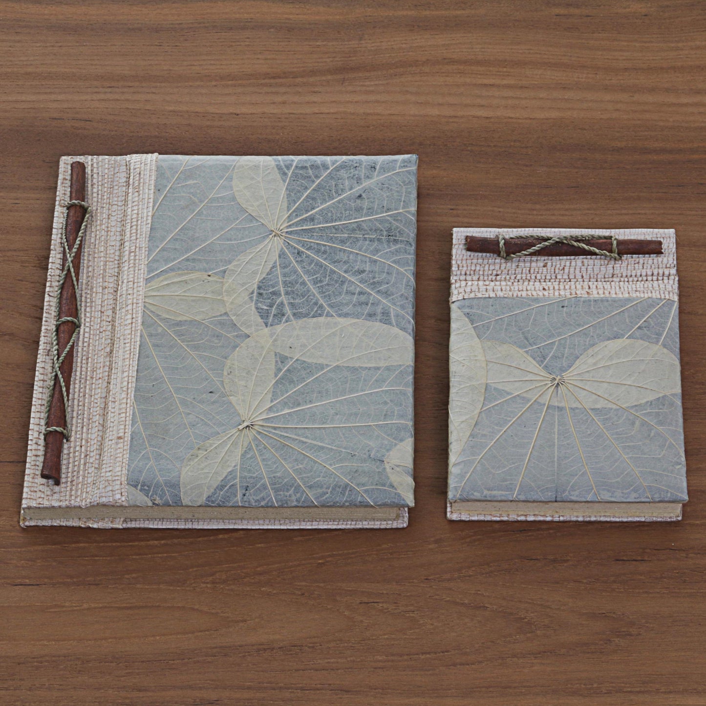 Autumn Spirit in Grey Handcrafted Pair of Rice Paper Notebooks from Indonesia