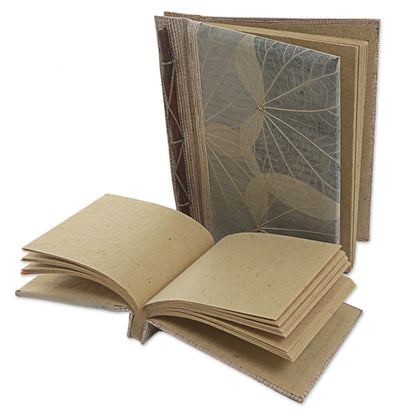 Autumn Spirit in Grey Handcrafted Pair of Rice Paper Notebooks from Indonesia