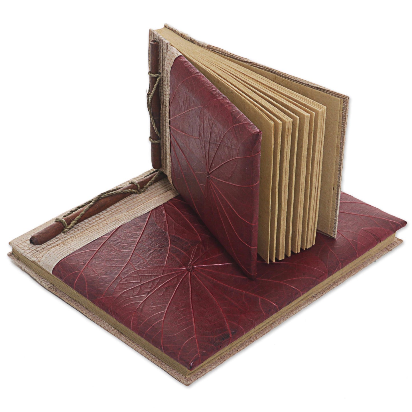 Autumn Spirit in Red Handcrafted Pair of Rice Paper Notebooks from Indonesia