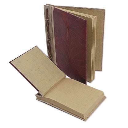 Autumn Spirit in Red Handcrafted Pair of Rice Paper Notebooks from Indonesia