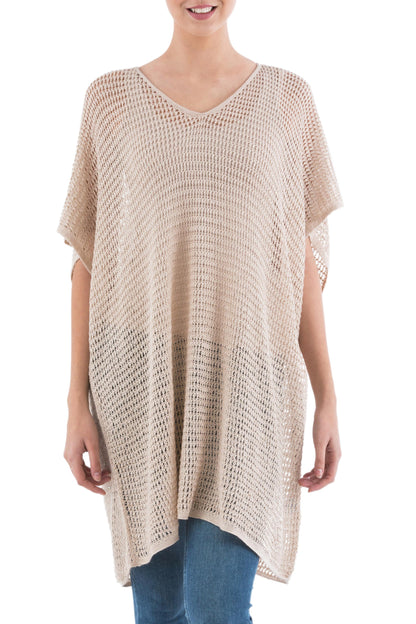 Beige Dreamcatcher Beige Tunic with V Neck and Short Sleeves