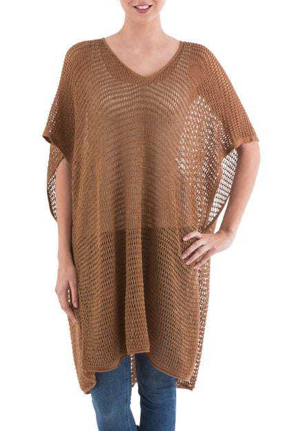 Copper Dreamcatcher Knit Copper Tunic with V Neck and Short Sleeves