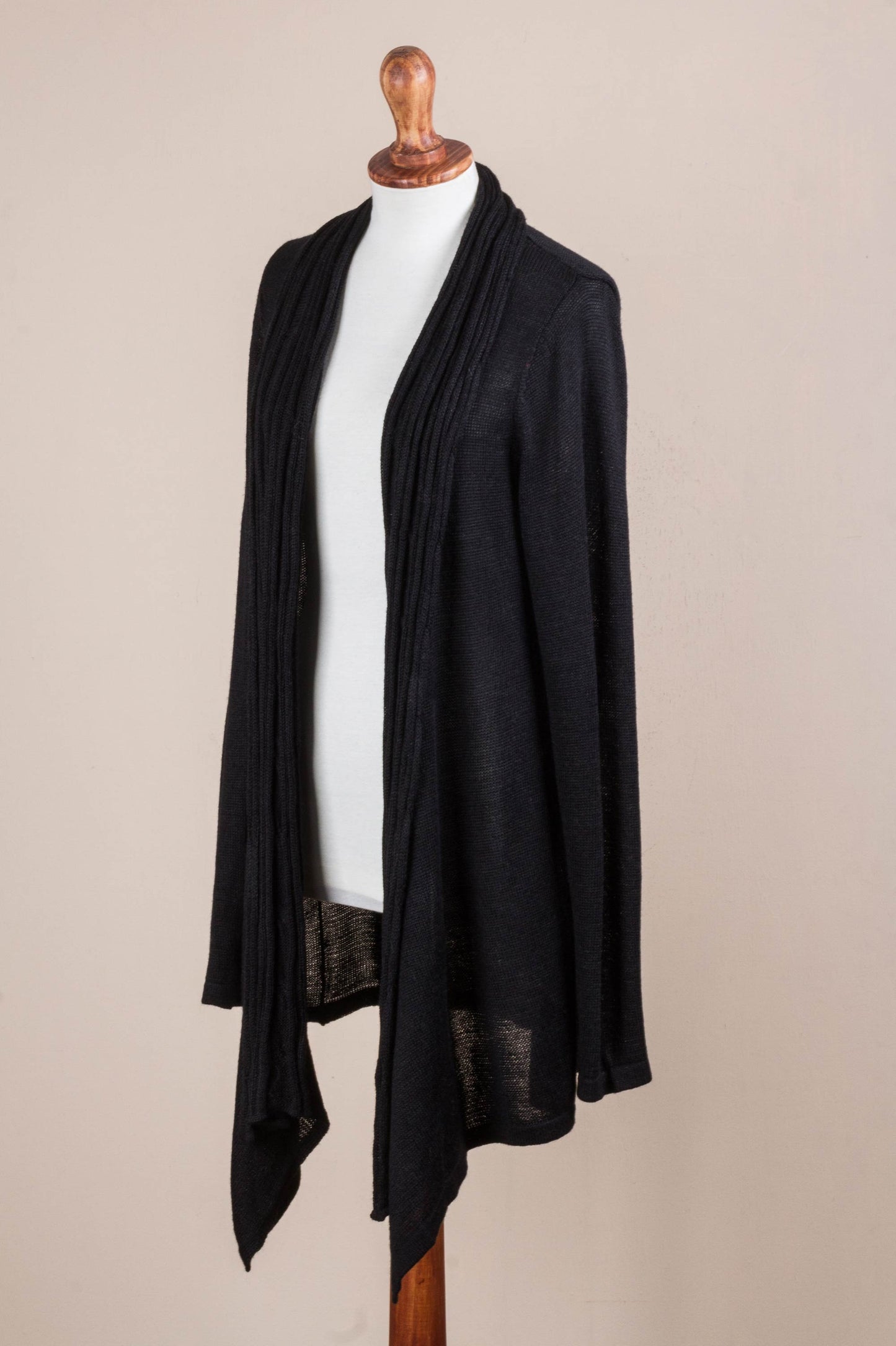 Black Waterfall Dream Long Sleeved Black Cardigan Sweater from Peru