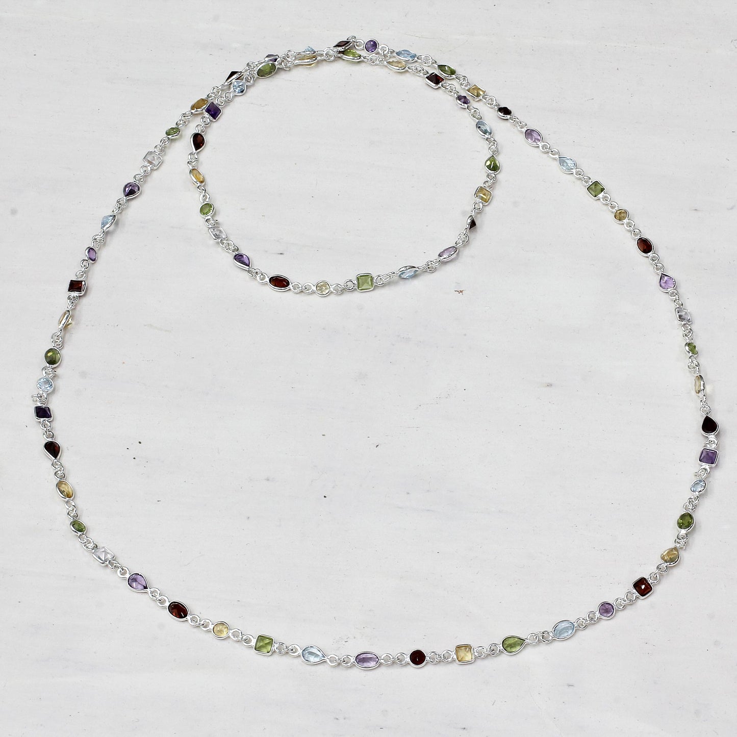 Delightful Colors Multi-Gem Silver Link Necklace