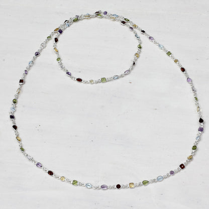 Delightful Colors Multi-Gem Silver Link Necklace