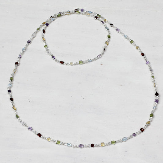 Delightful Colors Multi-Gem Silver Link Necklace