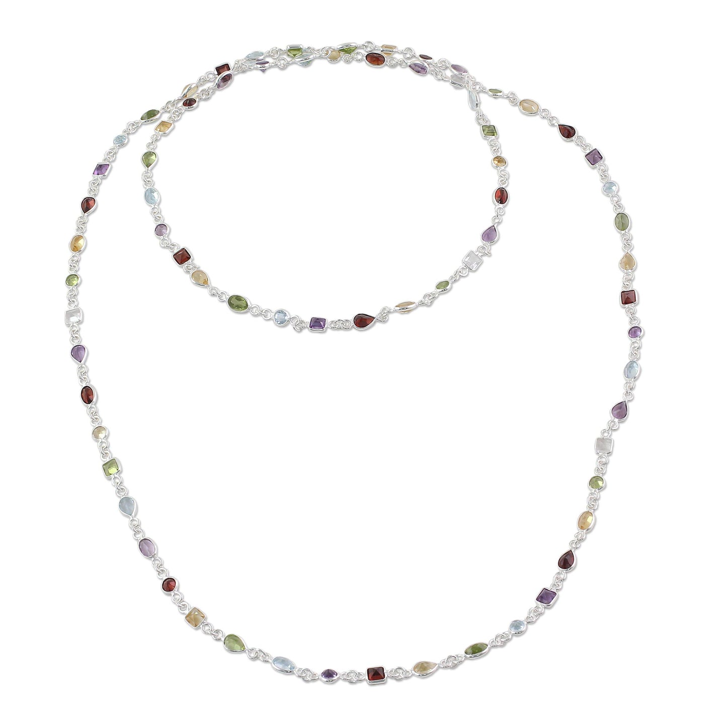 Delightful Colors Multi-Gem Silver Link Necklace
