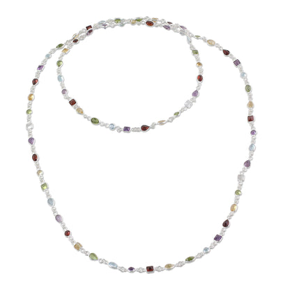 Delightful Colors Multi-Gem Silver Link Necklace
