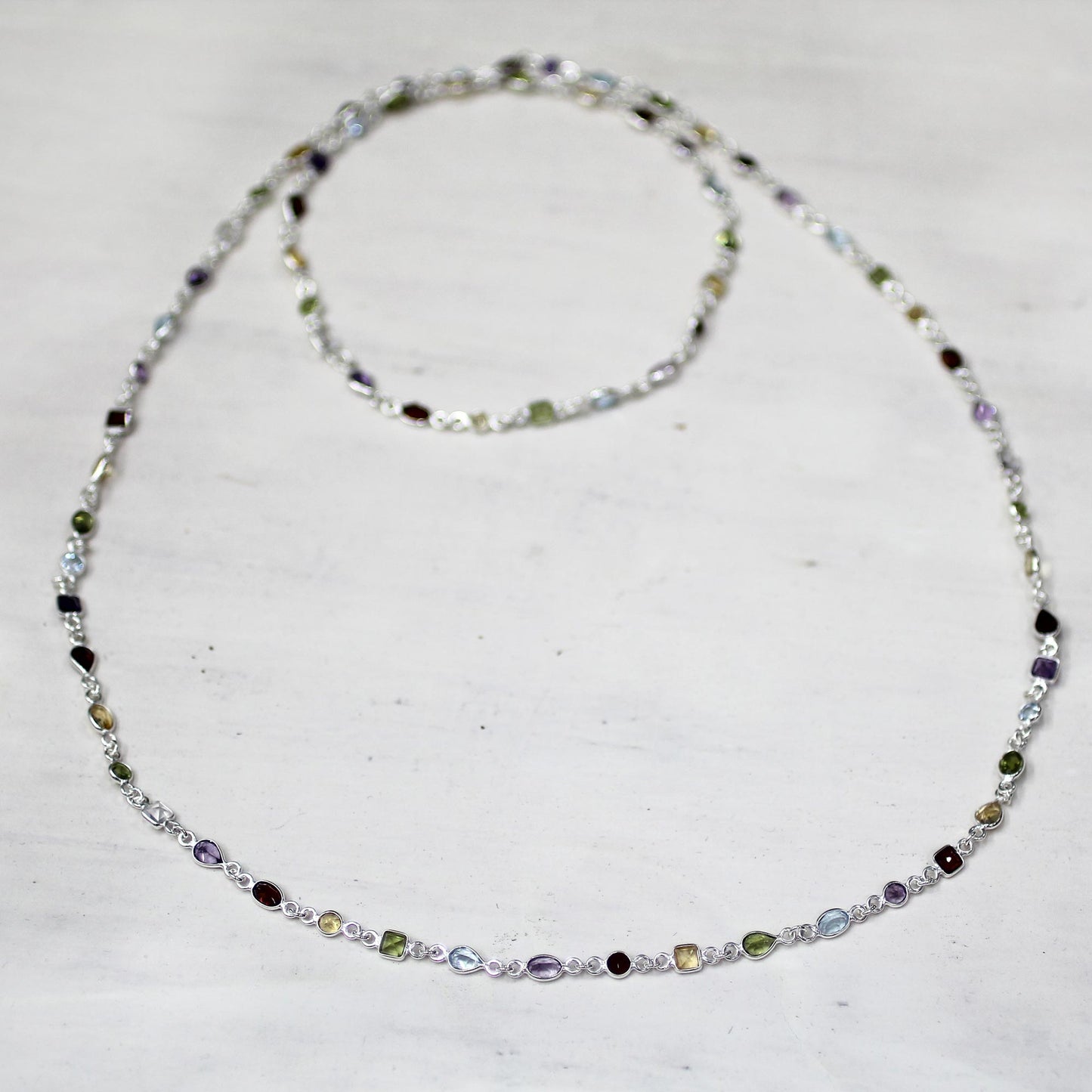 Delightful Colors Multi-Gem Silver Link Necklace