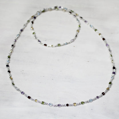 Delightful Colors Multi-Gem Silver Link Necklace