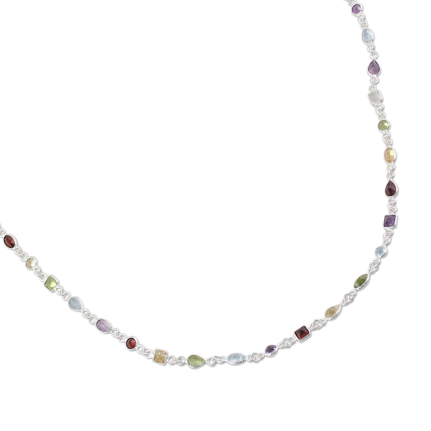 Delightful Colors Multi-Gem Silver Link Necklace