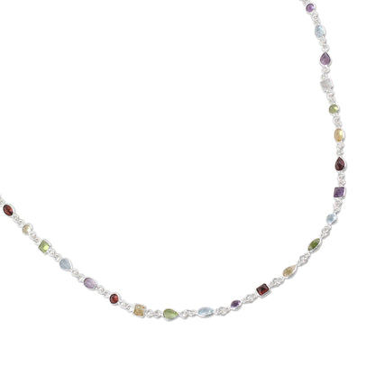 Delightful Colors Multi-Gem Silver Link Necklace