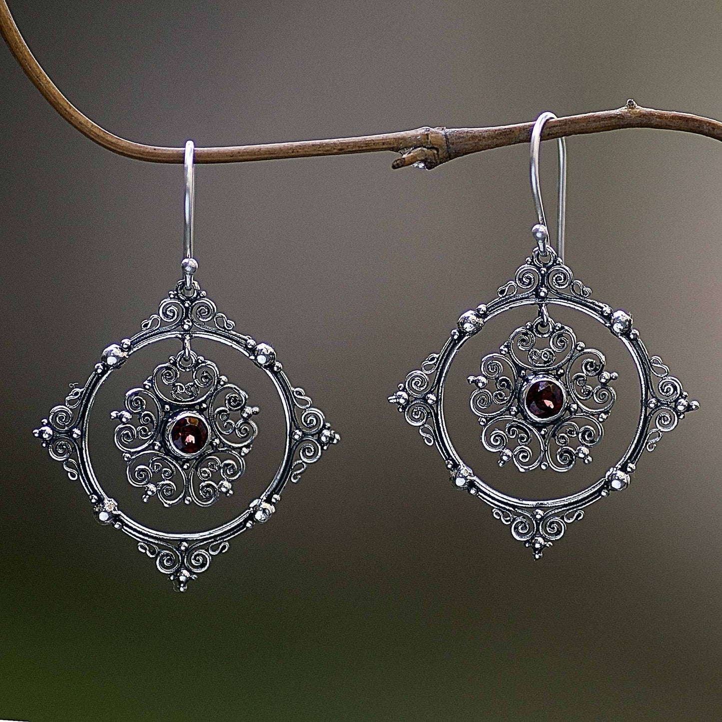 Red Vibrations Garnet & Sterling Silver Dangle Earrings