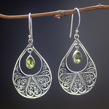 Green Tears of Happiness Hand Made Sterling Silver and Peridot Dangle Earrings