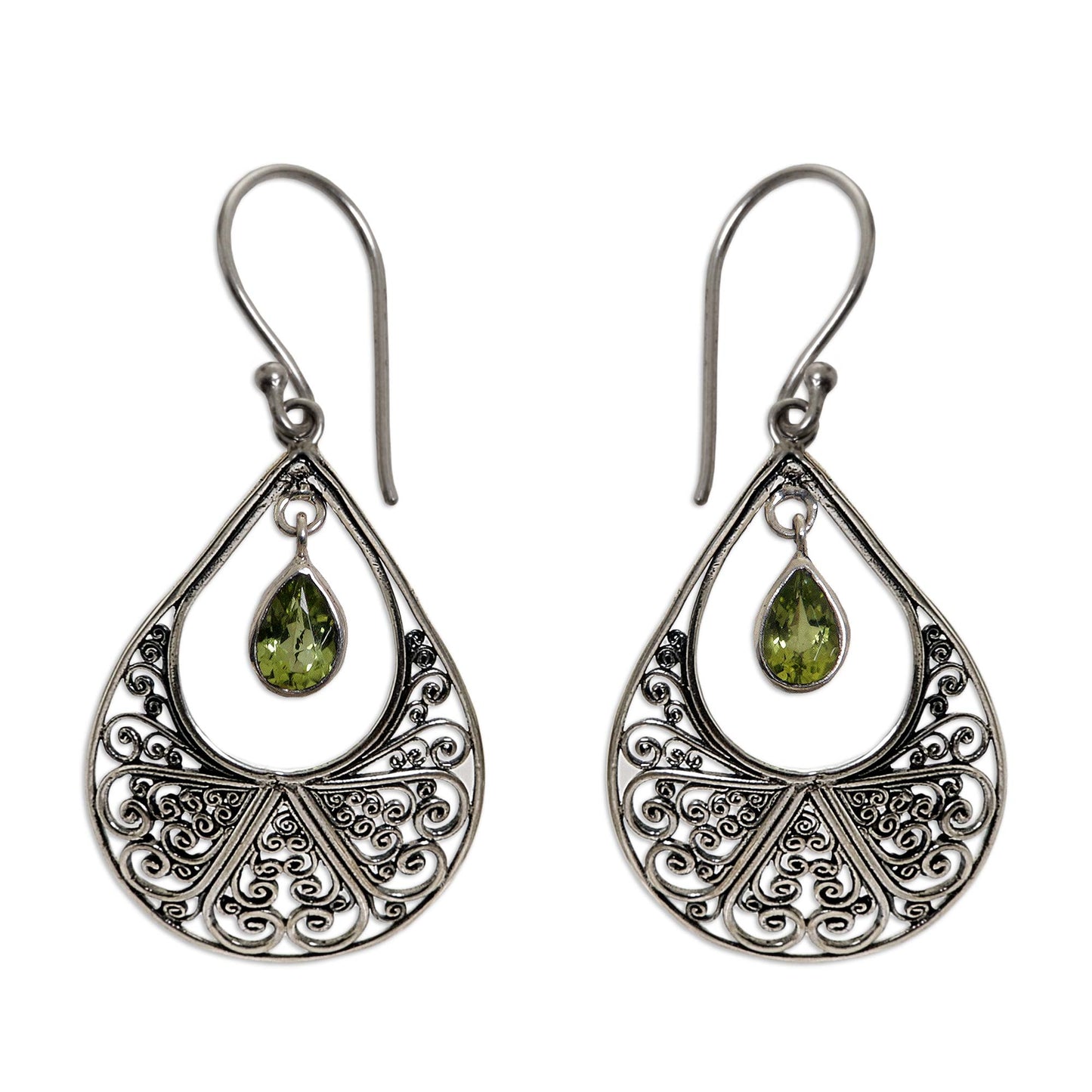 Green Tears of Happiness Hand Made Sterling Silver and Peridot Dangle Earrings