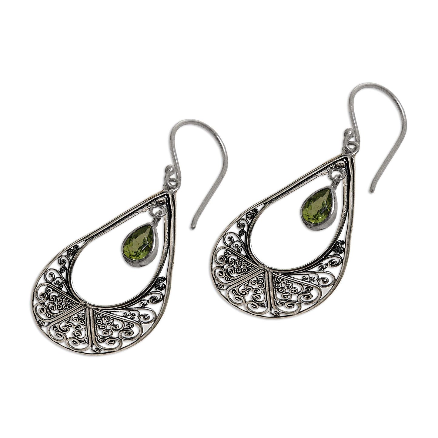 Green Tears of Happiness Hand Made Sterling Silver and Peridot Dangle Earrings