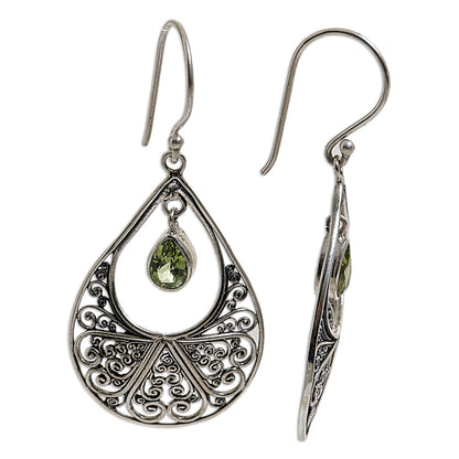 Green Tears of Happiness Hand Made Sterling Silver and Peridot Dangle Earrings