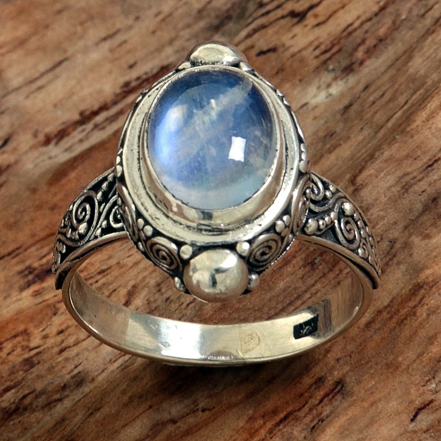 Magic Portal Sterling Silver Rainbow Moonstone Cocktail Ring Indonesia