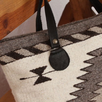 Natural Gems in Antique White Hand Made Wool Tote Handbag in Antique White from Mexico