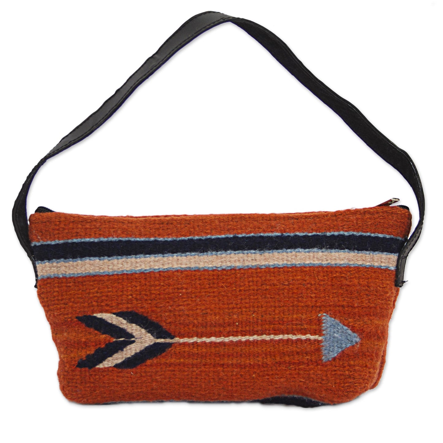 Pumpkin Arrow Hand Made Wool Baguette Handbag in Pumpkin from Mexico