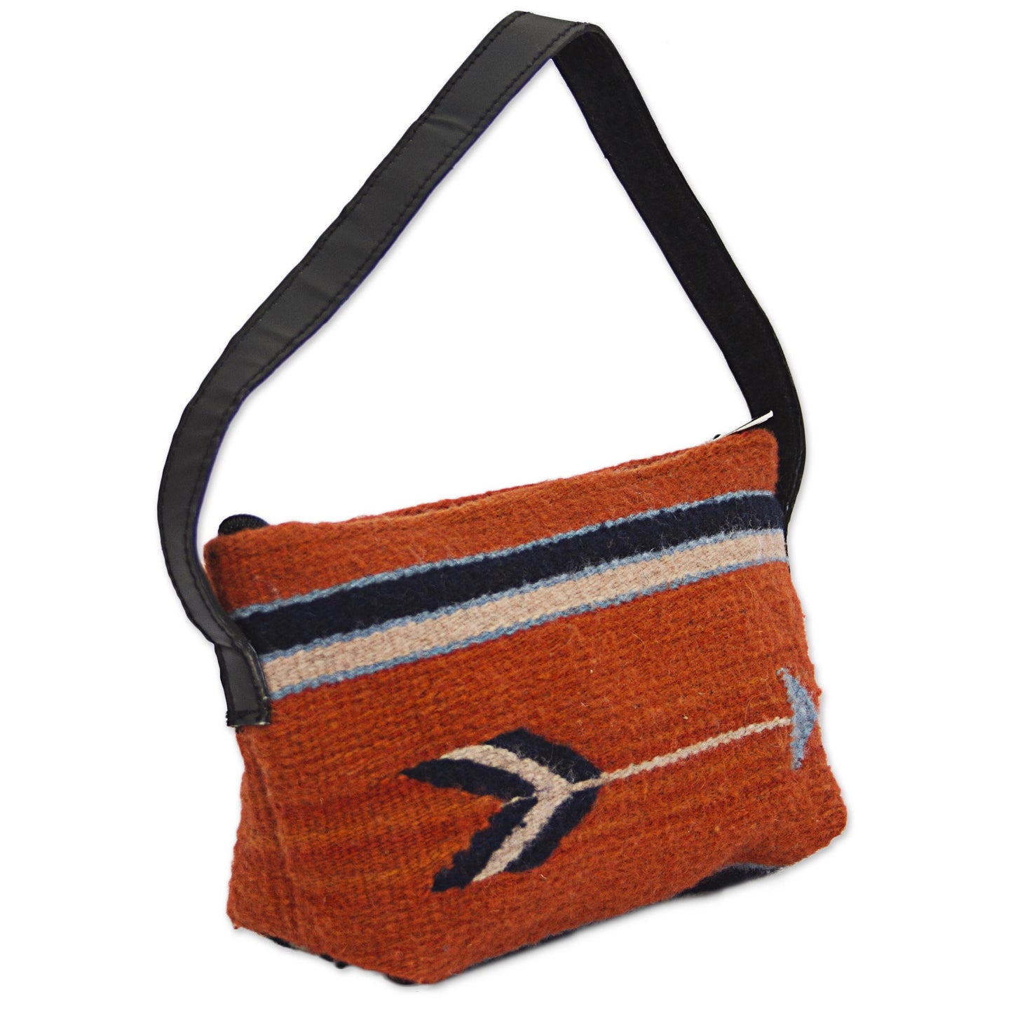 Pumpkin Arrow Hand Made Wool Baguette Handbag in Pumpkin from Mexico