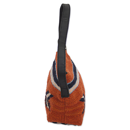 Pumpkin Arrow Hand Made Wool Baguette Handbag in Pumpkin from Mexico