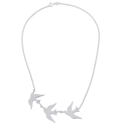 Three Doves Sterling Silver Pendant Necklace with 3 Birds from Peru