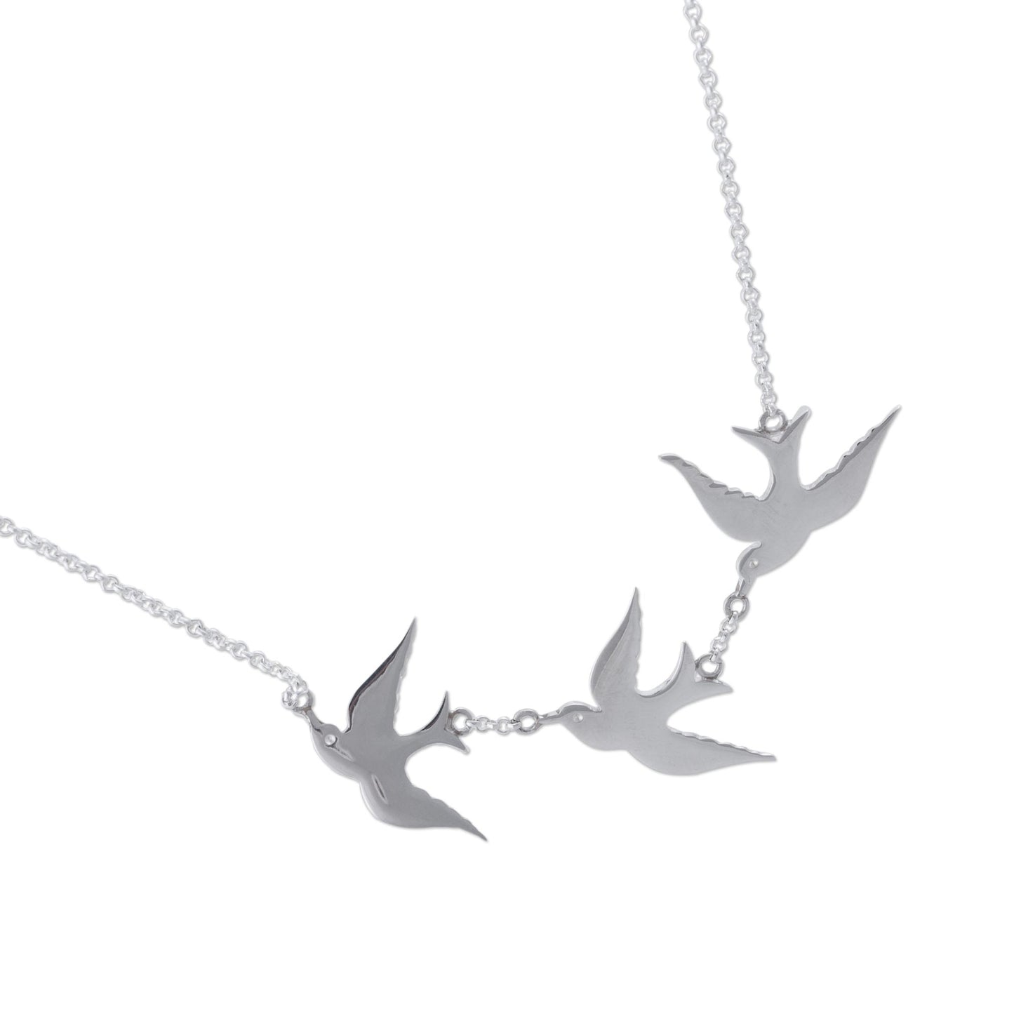 Three Doves Sterling Silver Pendant Necklace with 3 Birds from Peru