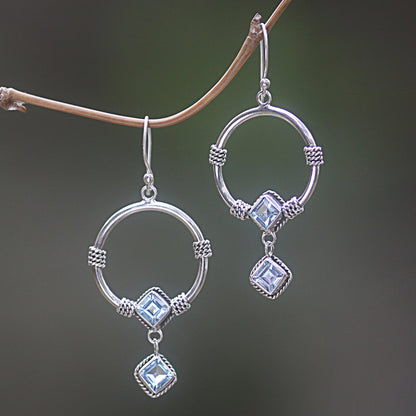 Rings of Happiness in Blue Sterling Silver Blue Topaz Dangle Earrings from Indonesia