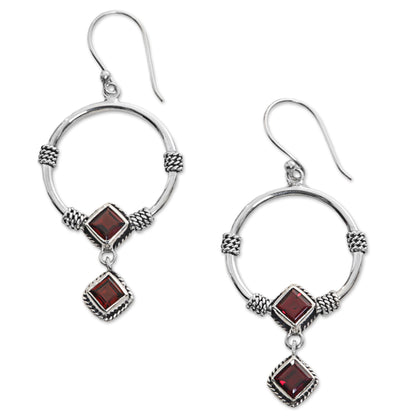 Rings of Happiness in Red Sterling Silver and Garnet Dangle Earrings from Indonesia