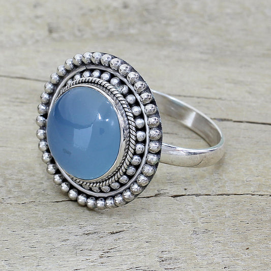Azure Skies Round Blue Chalcedony and Sterling Silver Cocktail Ring