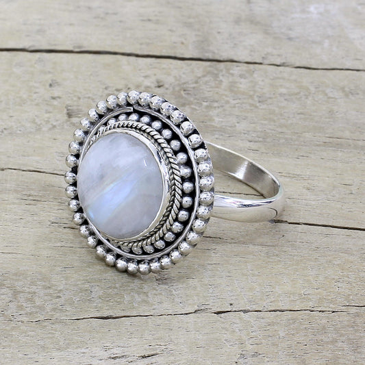 Rainbow Elegance Hand Made Rainbow Moonstone Cocktail Ring from India